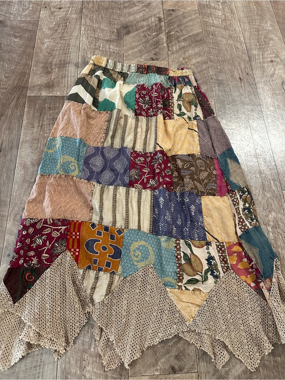 POL Bohemian Patchwork Midi Skirt in Multicolor